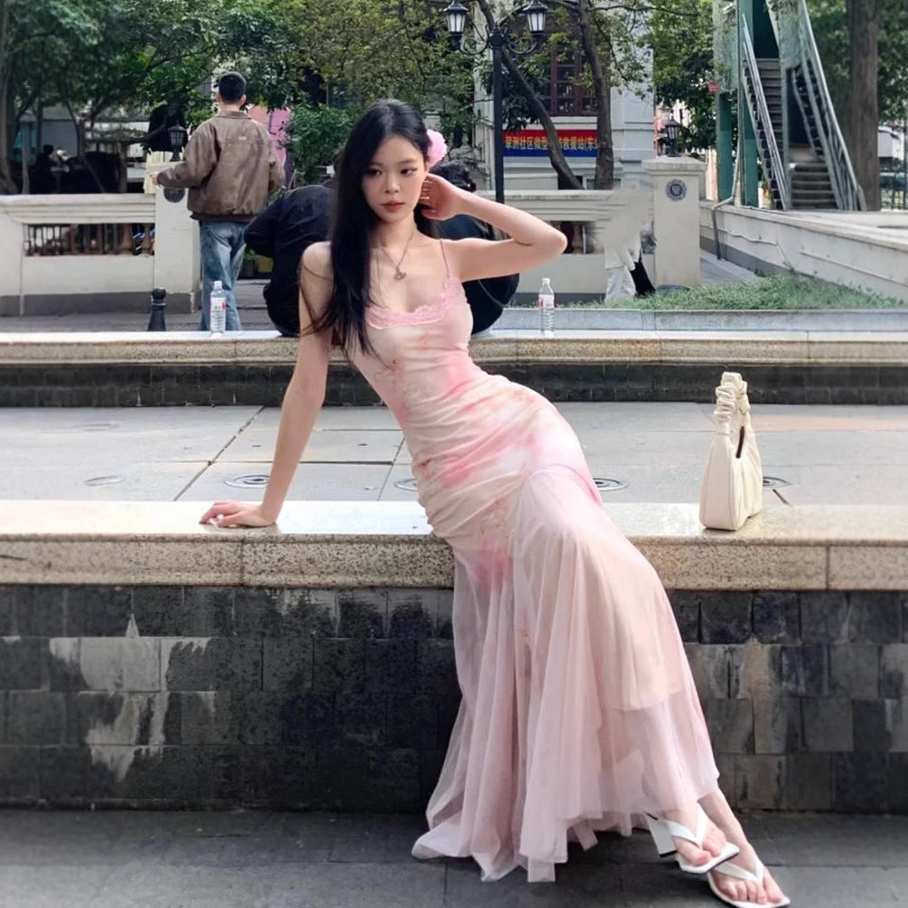 Pink Floral Chiffon Mermaid Dress for Summer  L72