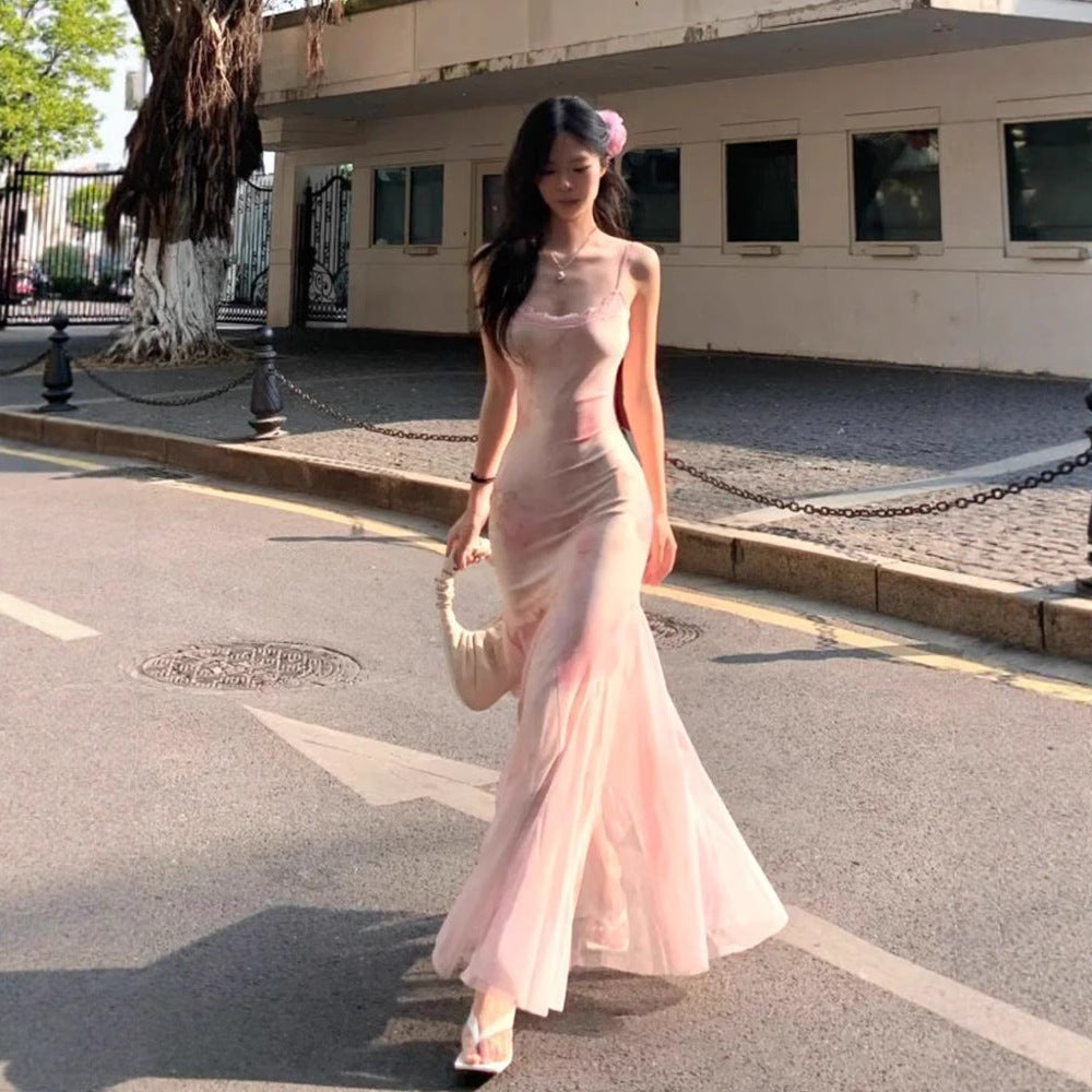 Pink Floral Chiffon Mermaid Dress for Summer  L72