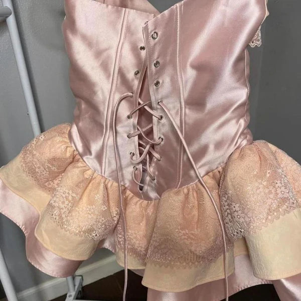 Pink Lace Princess Birthday Dress Sweetheart Homecoming Dress  P1084
