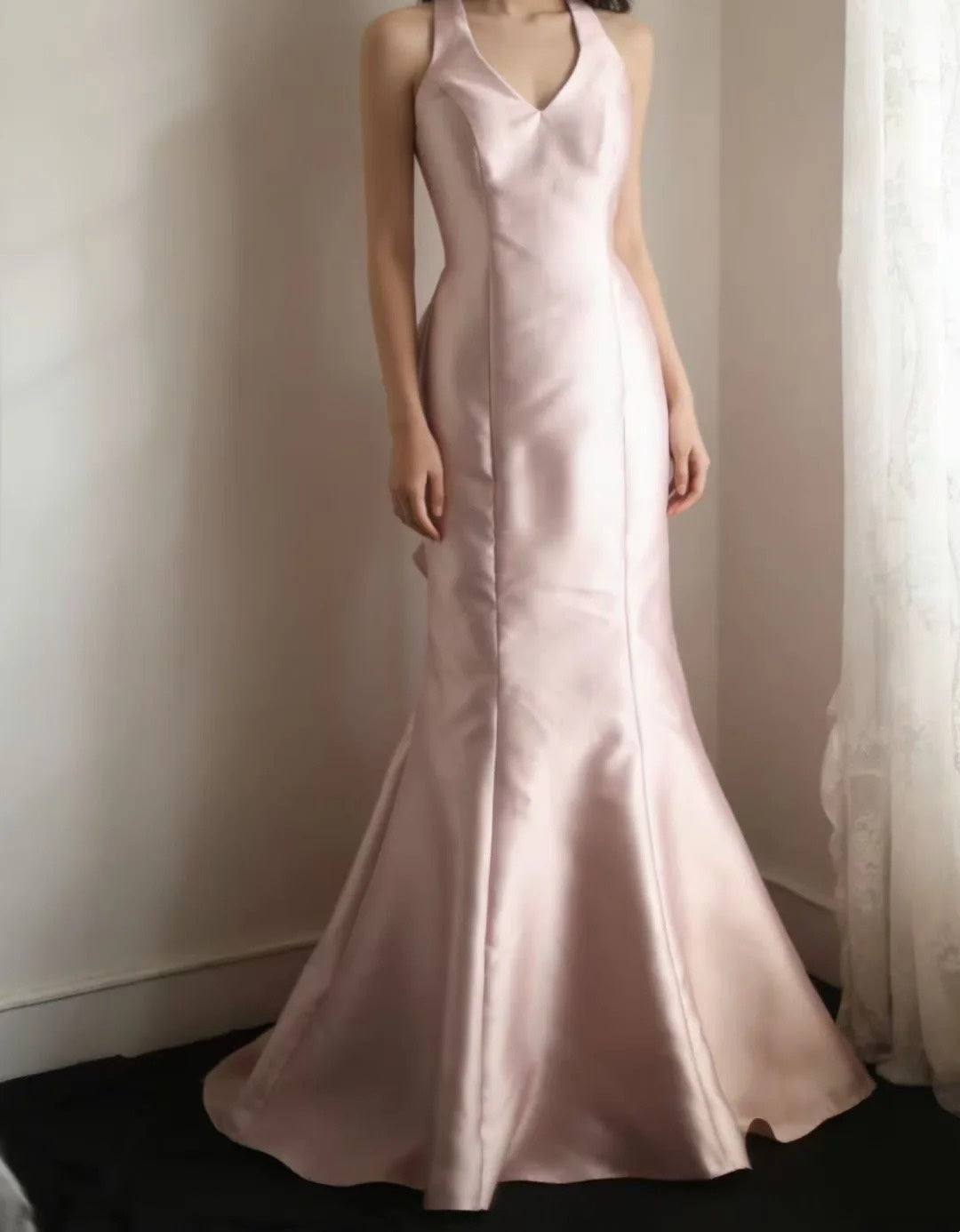 Pink Mermaid Satin Formal Prom Dress Ruffled Evening Gowns  P1912