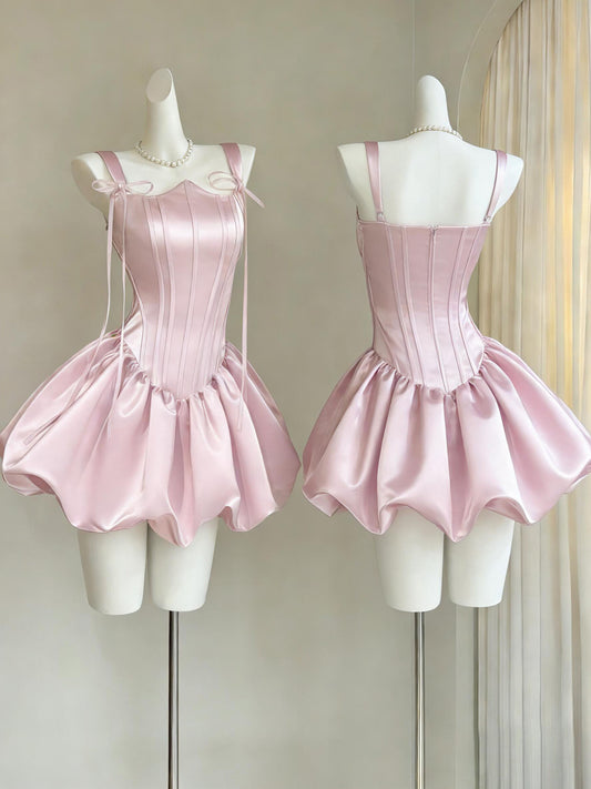 Pink Satin A Line Short Birthday Dress Mini Homecoming Dress  P1196