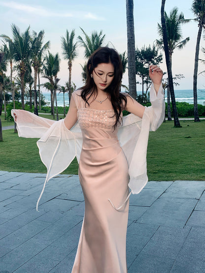 Pink Satin Sheath Prom Dress  Formal Date Night Outfit   P678
