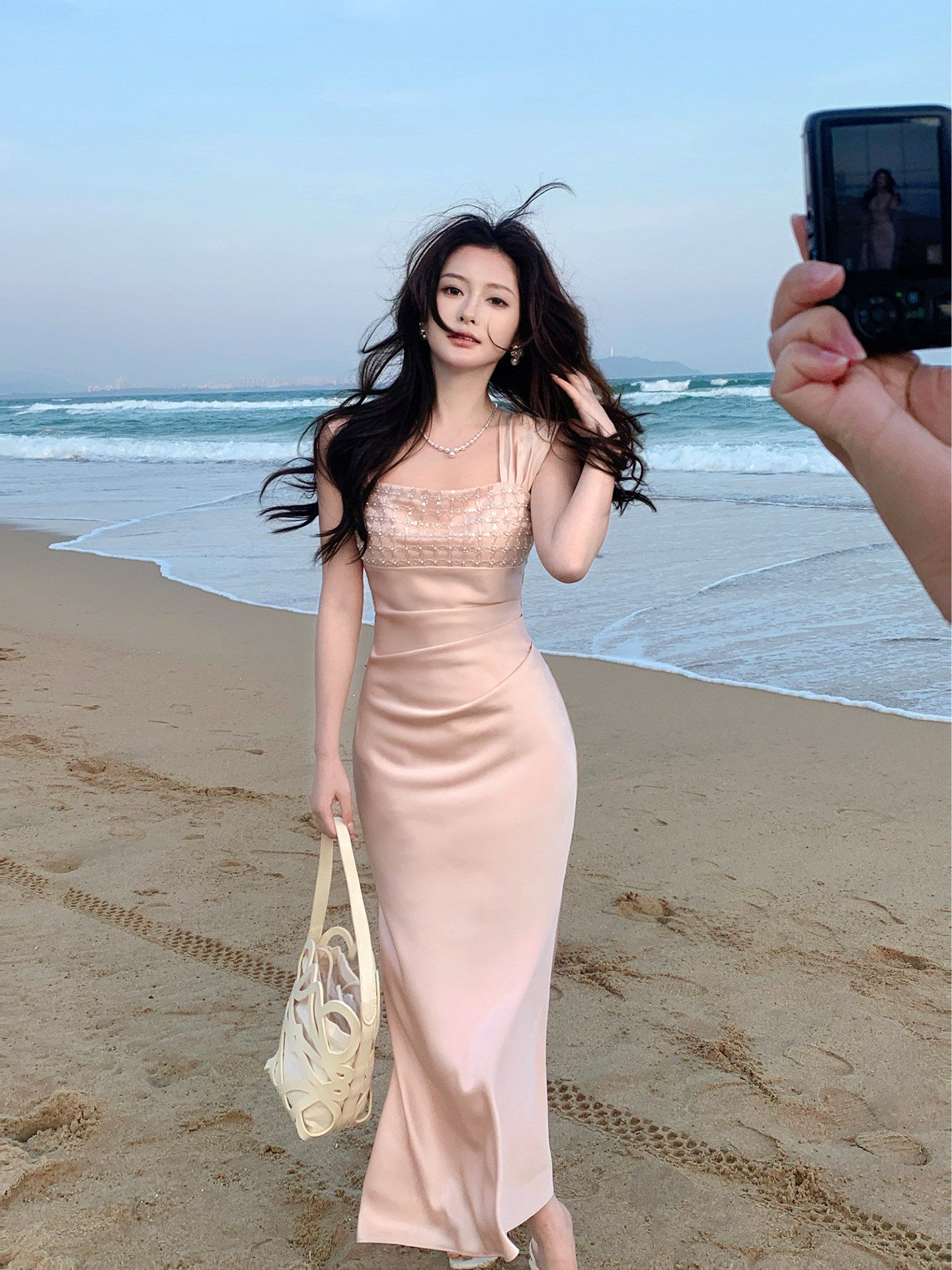 Pink Satin Sheath Prom Dress  Formal Date Night Outfit   P678