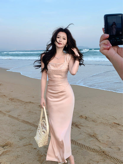 Pink Satin Sheath Prom Dress  Formal Date Night Outfit   P678