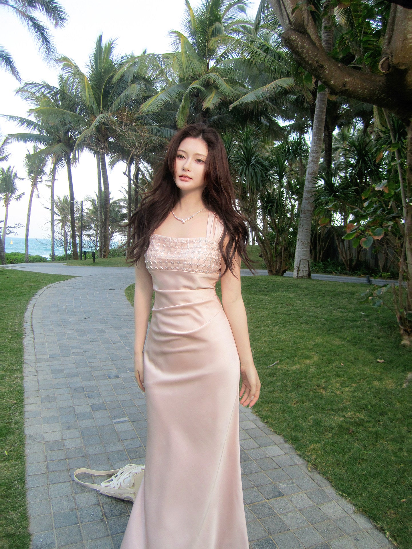 Pink Satin Sheath Prom Dress  Formal Date Night Outfit   P678