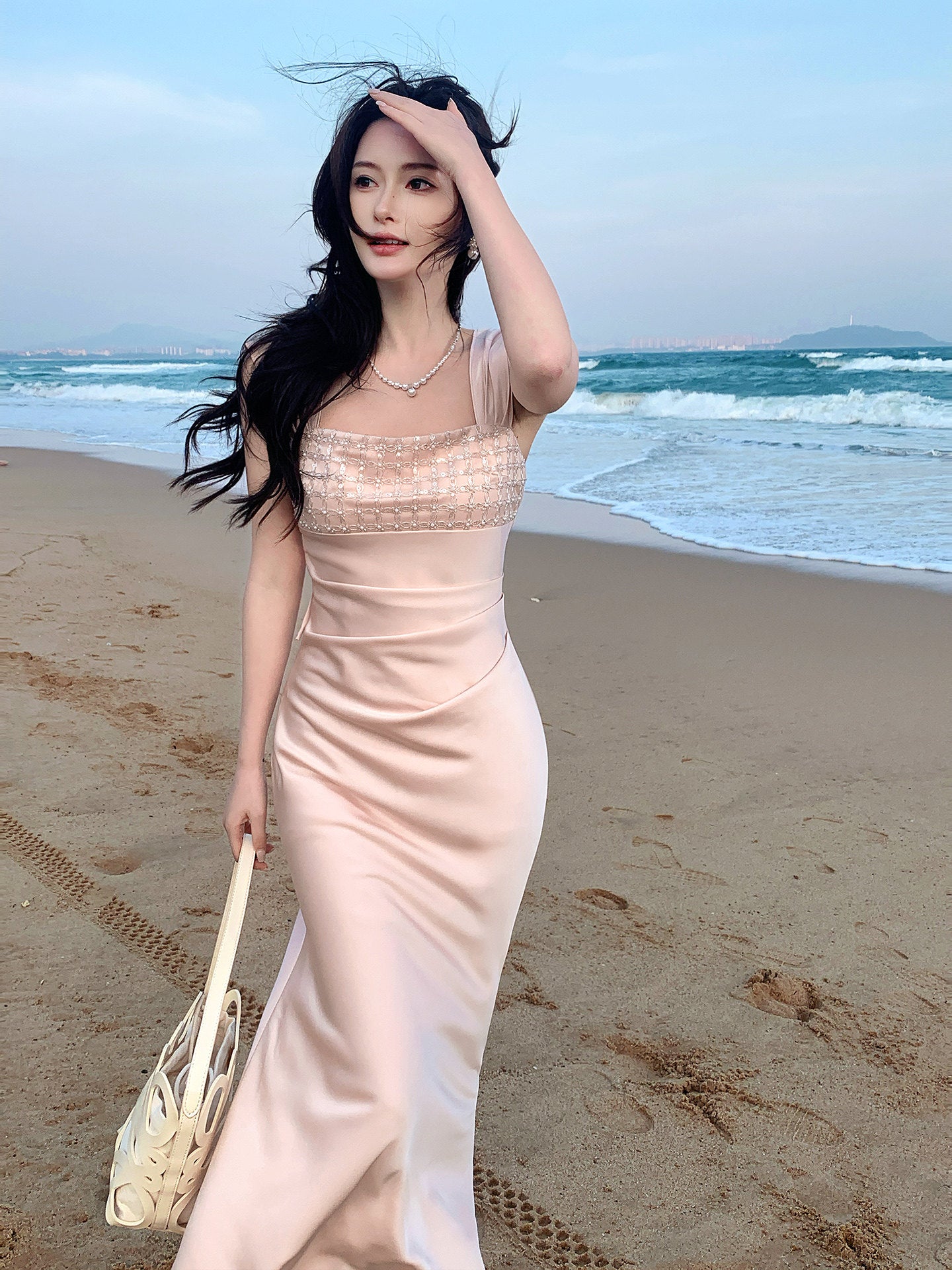 Pink Satin Sheath Prom Dress  Formal Date Night Outfit   P678