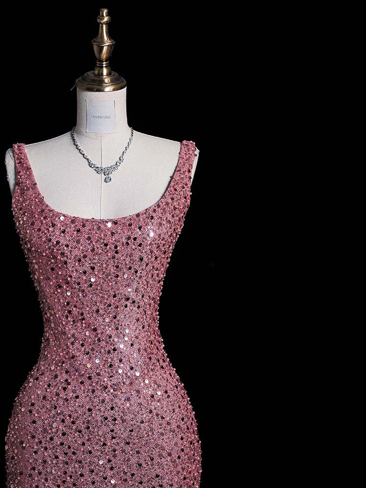 Pink Sequins Mermaid Long Prom Dress Sparkle Formal Evening Gown   P799