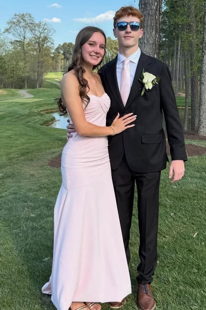 Pink Strapless Satin Mermaid Long Formal Prom Dress  P2504