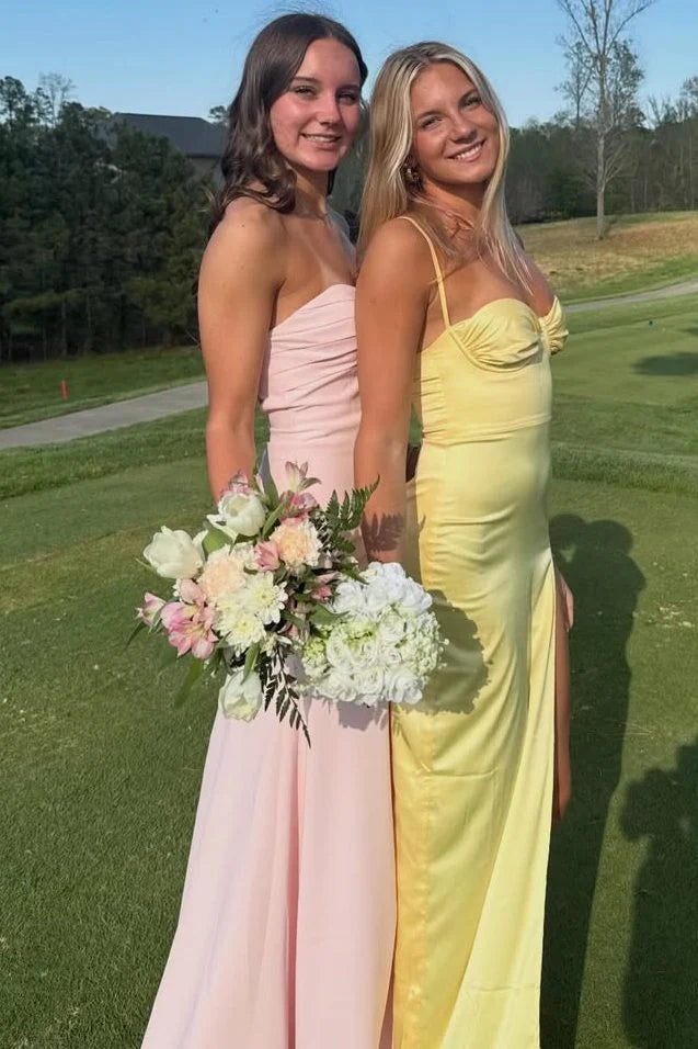 Pink Strapless Satin Mermaid Long Formal Prom Dress  P2504