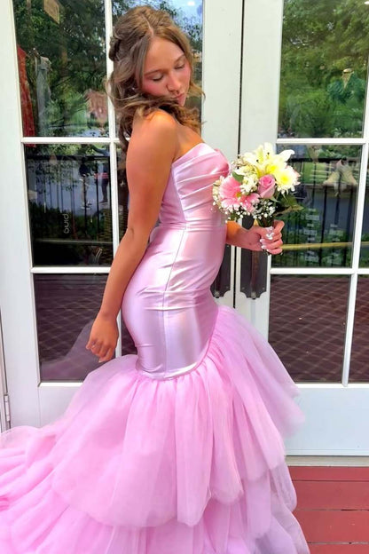 Pink Strapless Sweetheart Ruffles Formal Long Prom Dress  P2452