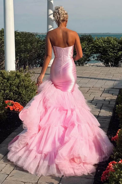 Pink Strapless Sweetheart Ruffles Formal Long Prom Dress  P2452