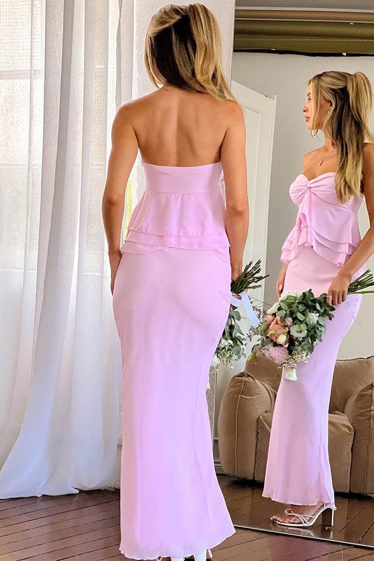 Pink Sweetheart Ruffles Chiffon Long Prom Dress  P2525