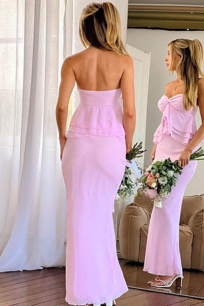 Pink Sweetheart Ruffles Chiffon Long Prom Dress  P2525
