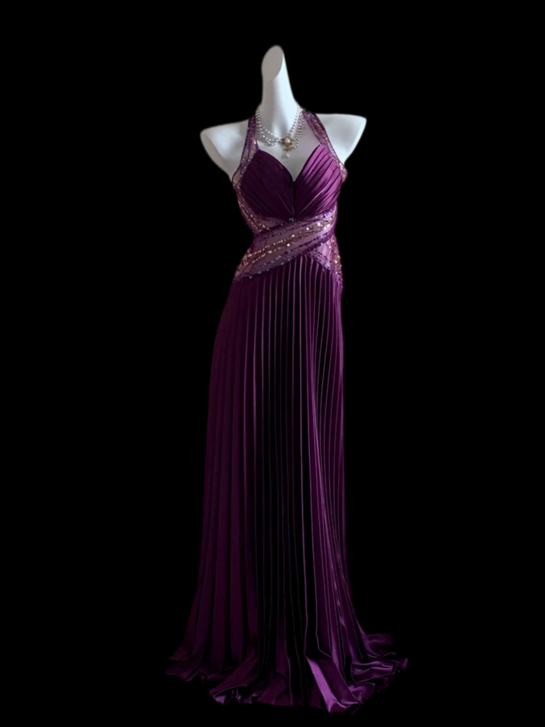 Pleated Purple A Line Formal Prom Dress Open Back Evening Gown  P2411