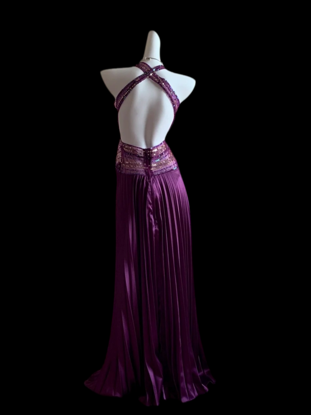 Pleated Purple A Line Formal Prom Dress Open Back Evening Gown  P2411