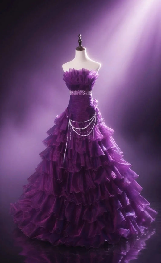 Purple Layered Formal Prom Dress Organza Birthday Gown P1207