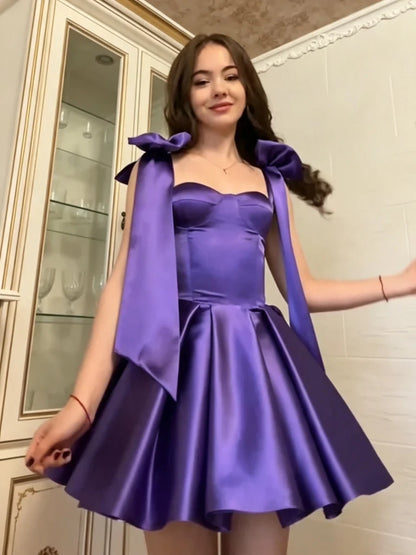 Purple Satin Short Homecoming Dresses A Line Birthday Dress  P2297