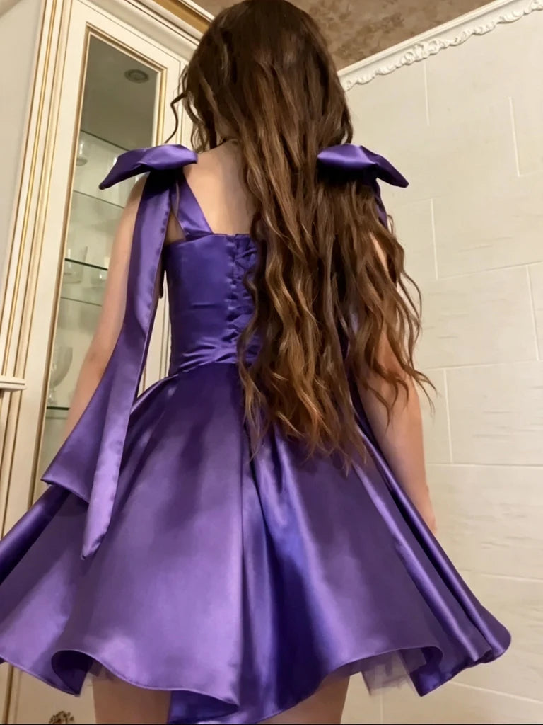 Purple Satin Short Homecoming Dresses A Line Birthday Dress  P2297
