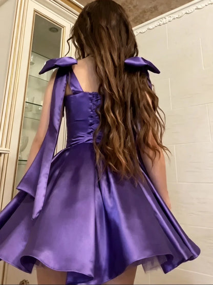 Purple Satin Short Homecoming Dresses A Line Birthday Dress  P2297