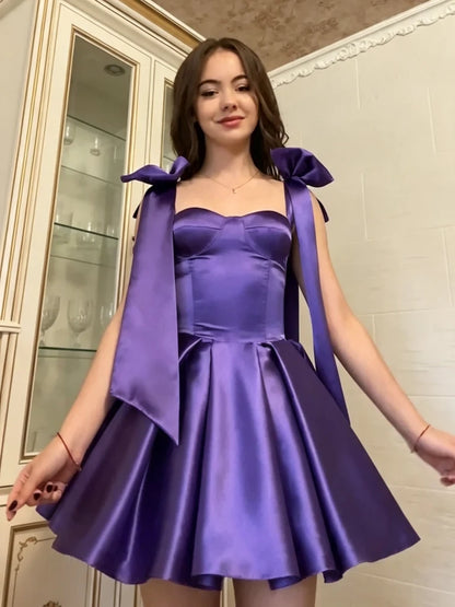 Purple Satin Short Homecoming Dresses A Line Birthday Dress  P2297