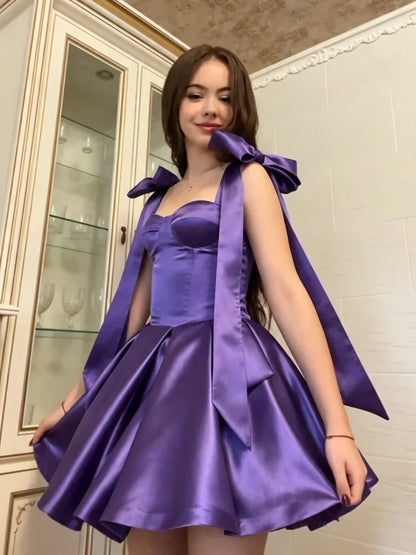Purple Satin Short Homecoming Dresses A Line Birthday Dress  P2297