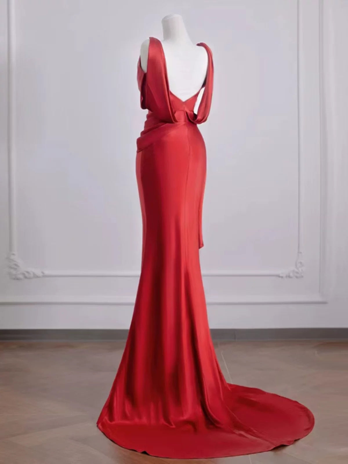 Red Satin Mermaid Evening Dress Elegant Formal Prom Dress  P626