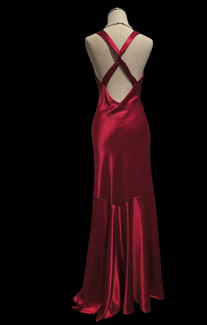 Red Satin Mermaid Prom Dress Beaded Formal Evening Dress  P1055