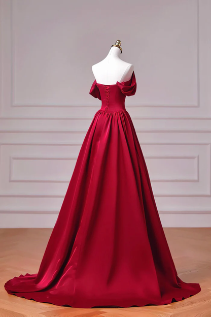 Red Satin Off Shoulder Prom Dress A Line Formal Evening Dress  P641