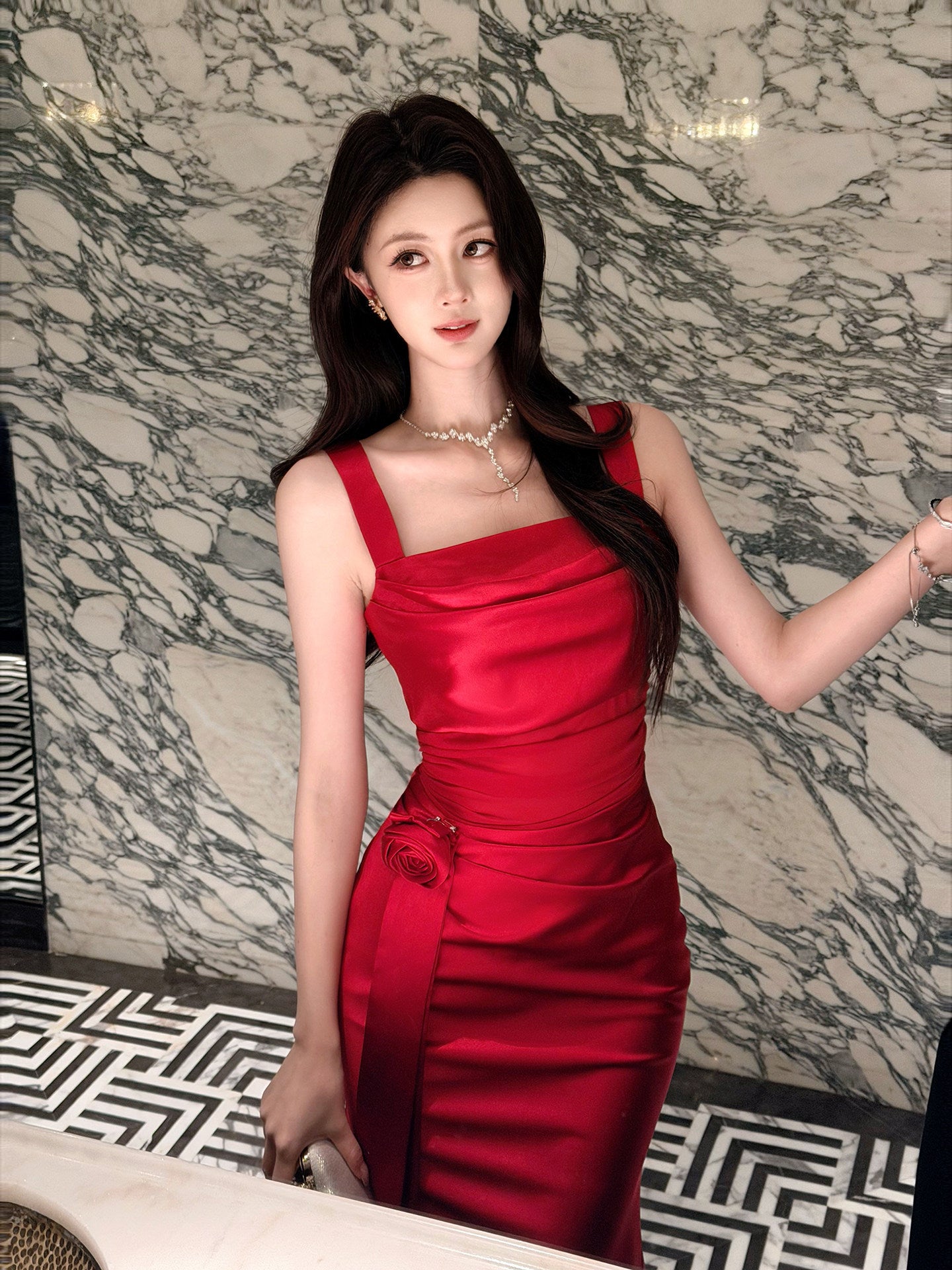 Red Satin Sheath Prom Dress Sheath Formal Evening Dress  P750