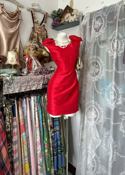 Red Sheath Satin Homecoming Dress Short Birthday Dress  P1844