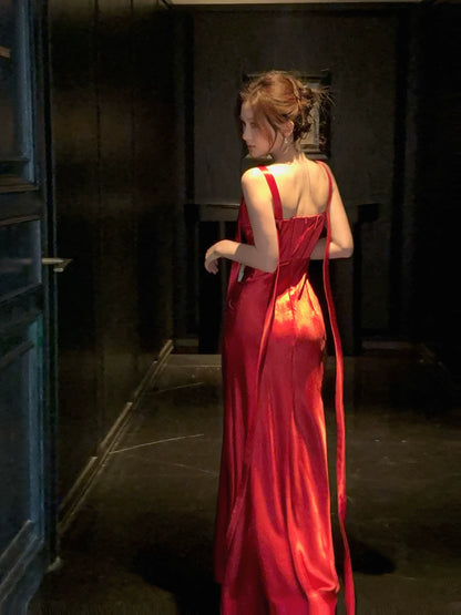 Red Sheath Satin Prom Dress Elegant Evening Gown  P1618