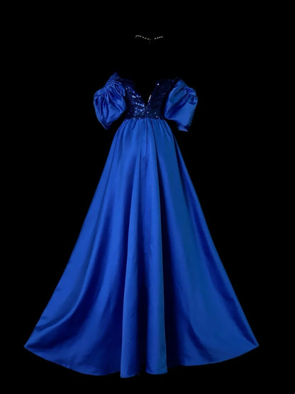 Royal Blue A Line Satin Formal Prom Dress Princess Birthday Dress  P1716