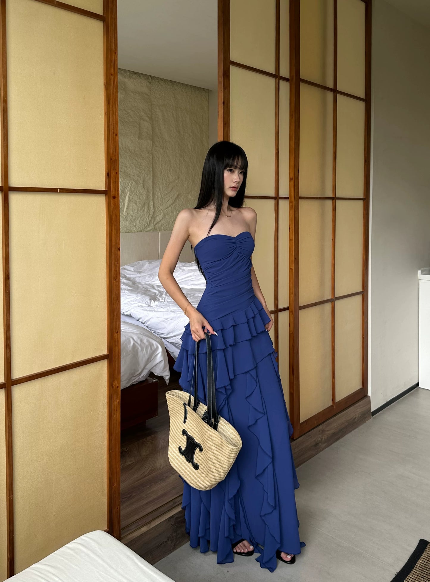 Royal Blue Layered Formal Wedding Guest Dress Long Prom Dress   P1760