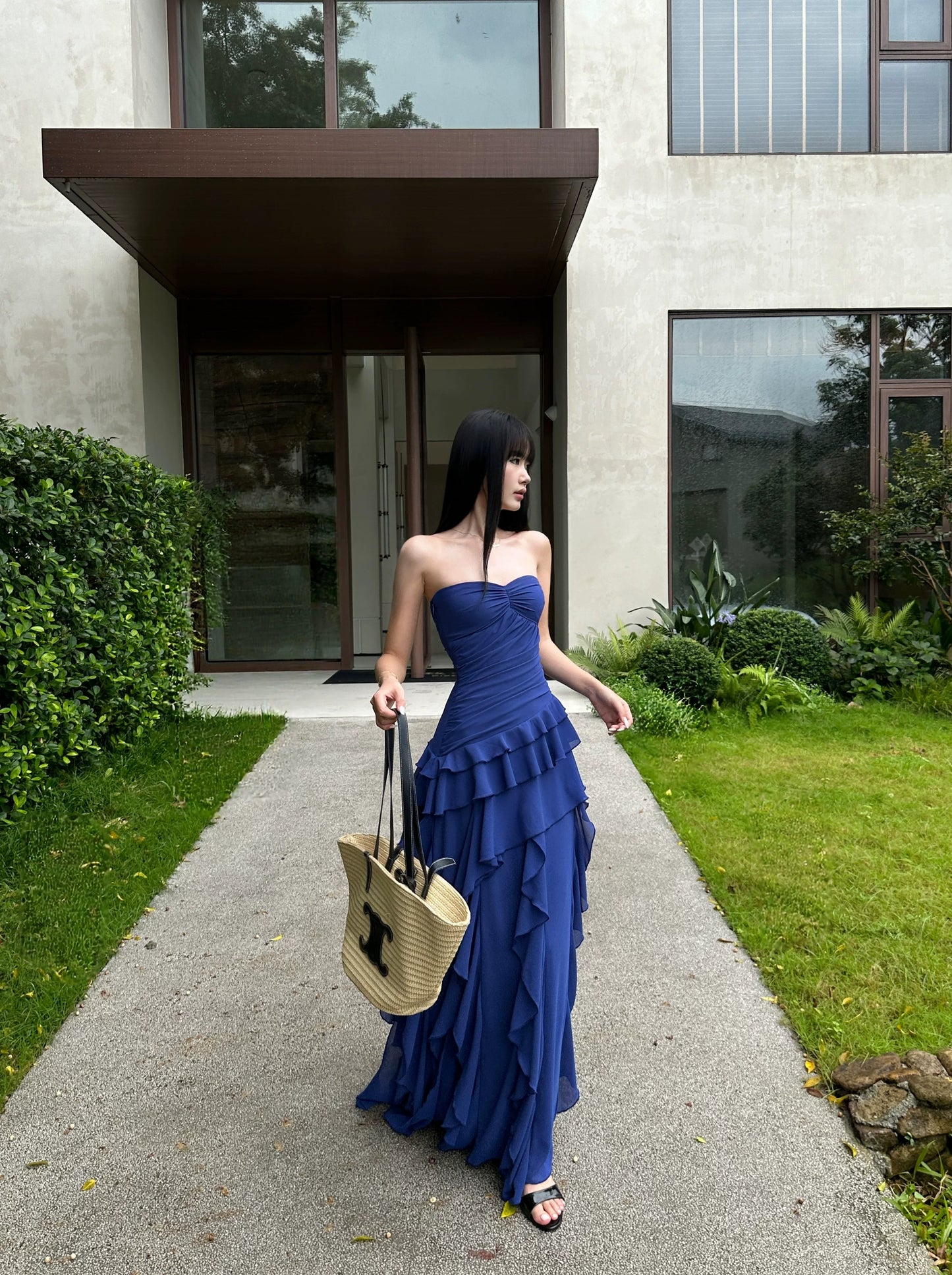 Royal Blue Layered Formal Wedding Guest Dress Long Prom Dress   P1760