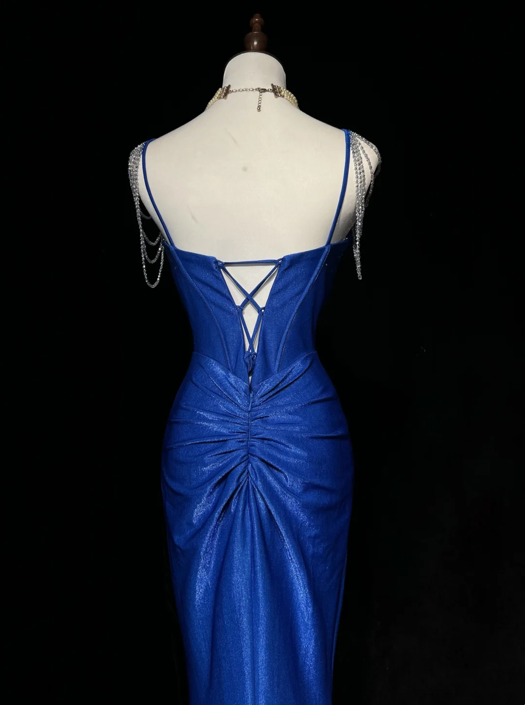 Royal Blue Mermaid Prom Dress Beading Straps Evening Dress P834