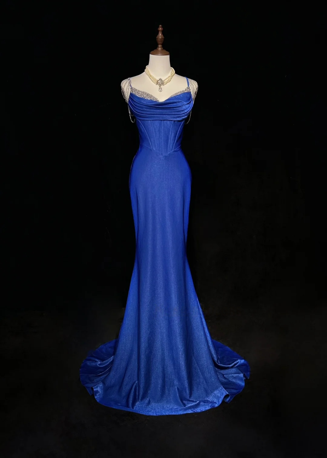 Royal Blue Mermaid Prom Dress Beading Straps Evening Dress P834