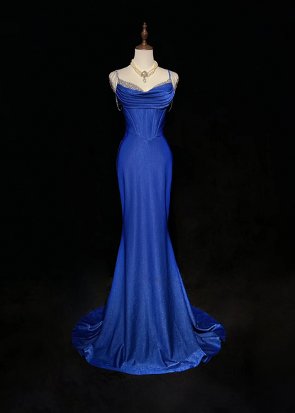 Royal Blue Mermaid Prom Dress Beading Straps Evening Dress P834