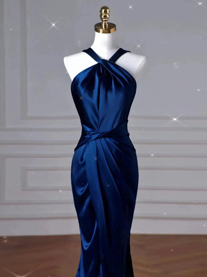 Royal Blue Mermaid Satin Prom Dress Evening Gown  P622