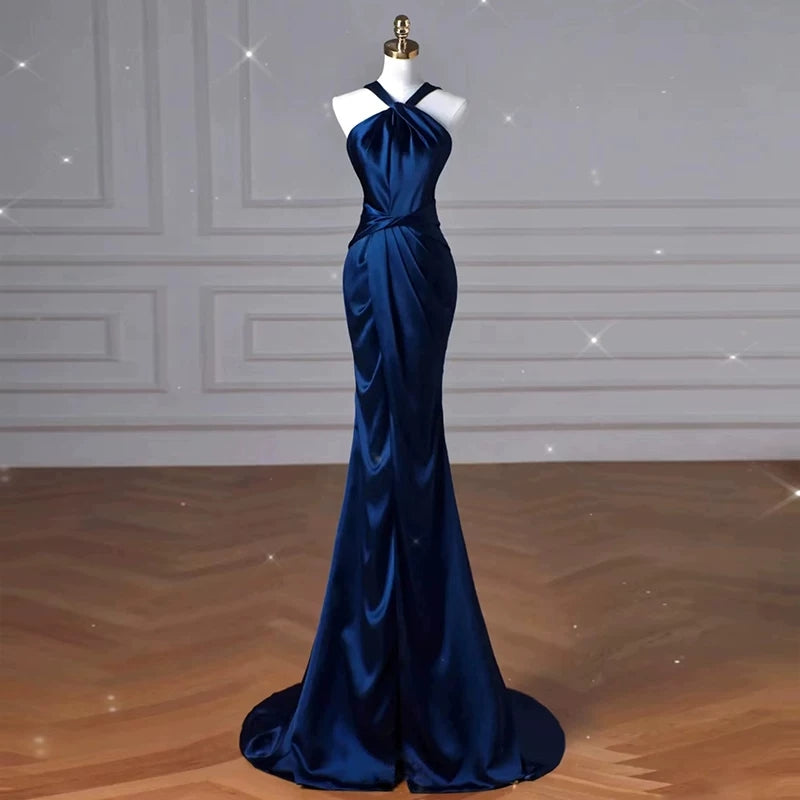 Royal Blue Mermaid Satin Prom Dress Evening Gown  P622