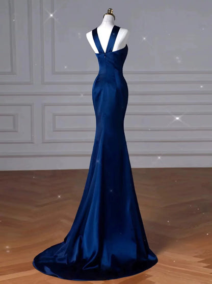 Royal Blue Mermaid Satin Prom Dress Evening Gown  P622