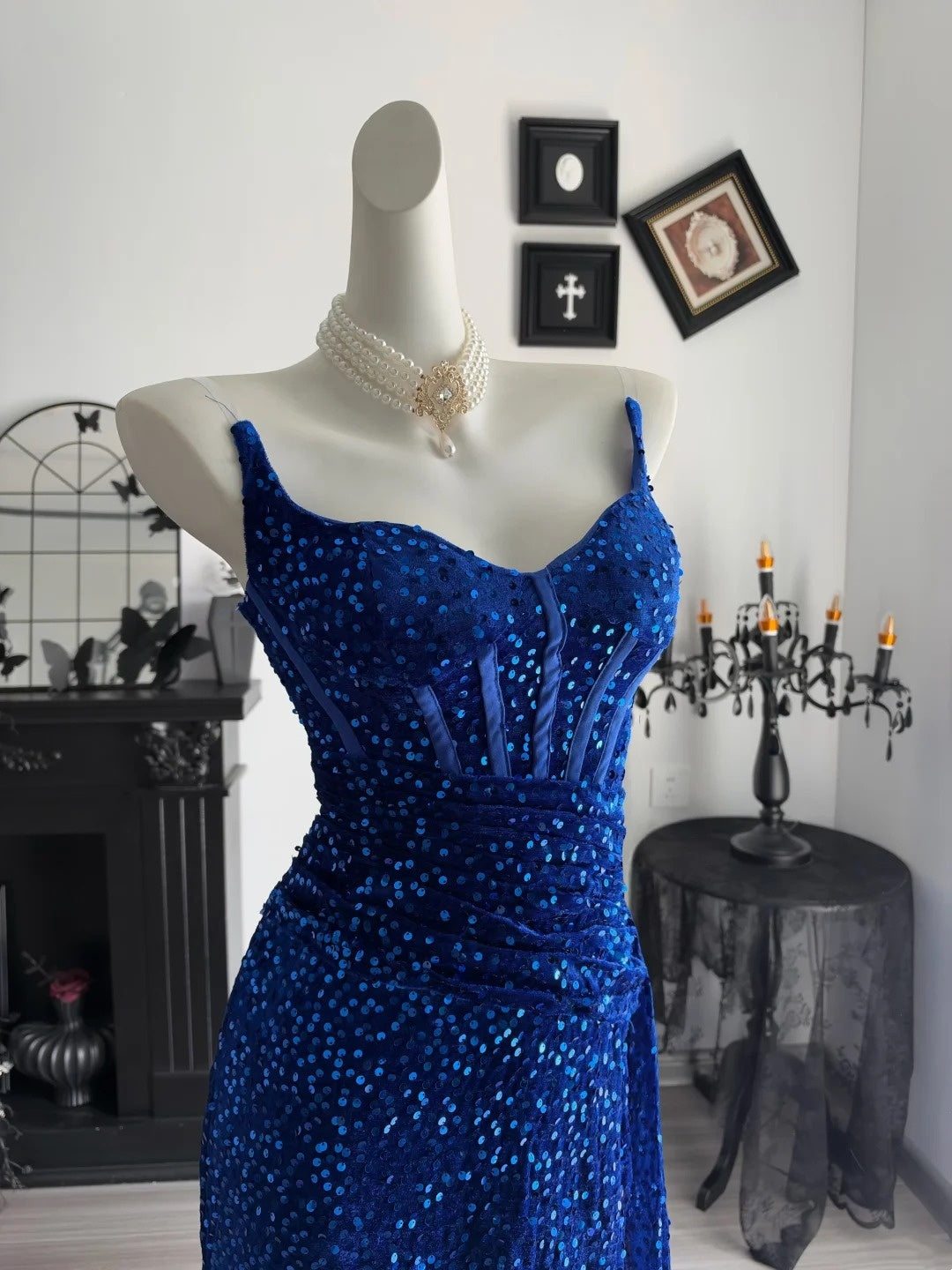 Royal Blue Mermaid Sequin Formal Prom Dress Sparkle Evening Gown  P2691