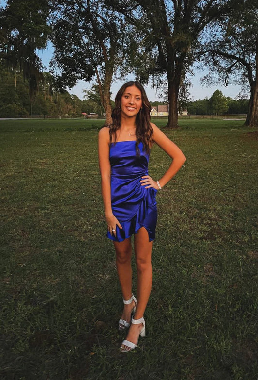 Royal Blue Ruffle Homecoming Dress Formal Mini Dresses  P2207