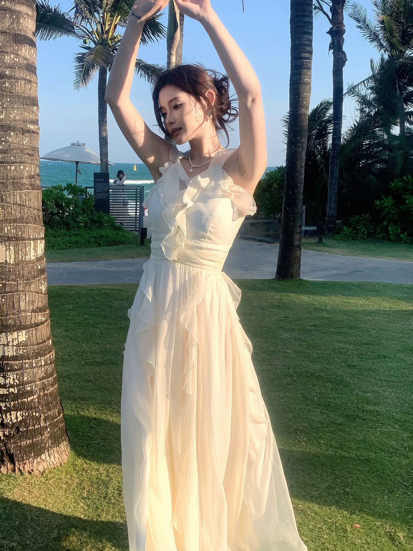 Ruffled A Line Chiffon Wedding Dress Summer Beach Dress  P1392