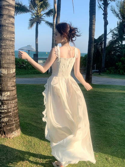 Ruffled A Line Chiffon Wedding Dress Summer Beach Dress  P1392