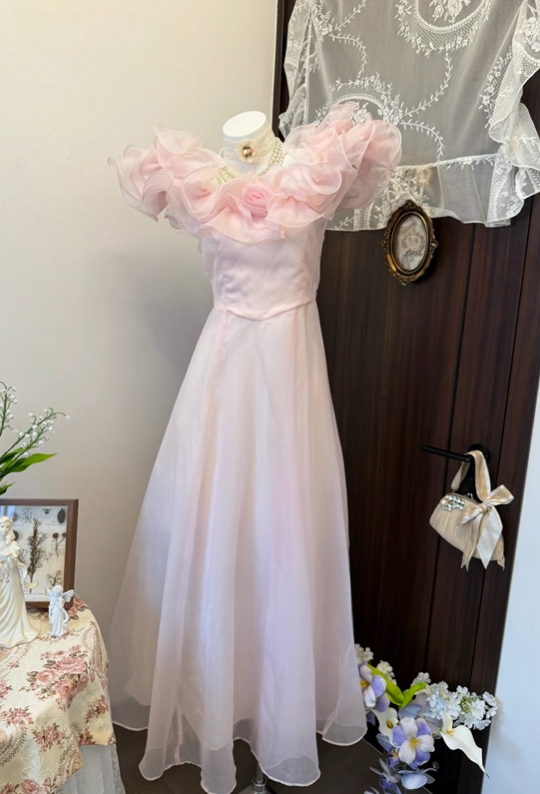 Ruffled A Line Pink Formal Prom Dress Organza Birthday Dress  P1881