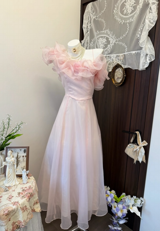 Ruffled A Line Pink Formal Prom Dress Organza Birthday Dress  P1881