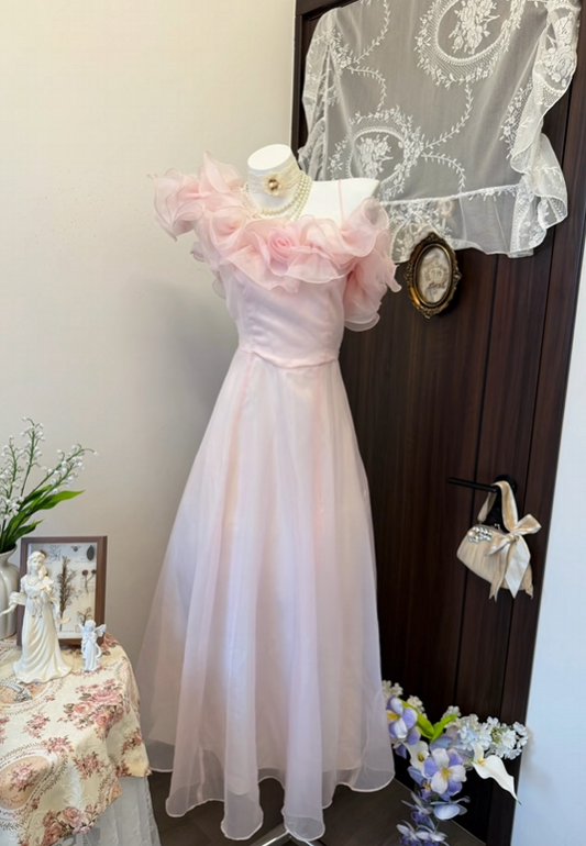 Ruffled A Line Pink Formal Prom Dress Organza Birthday Dress  P1881