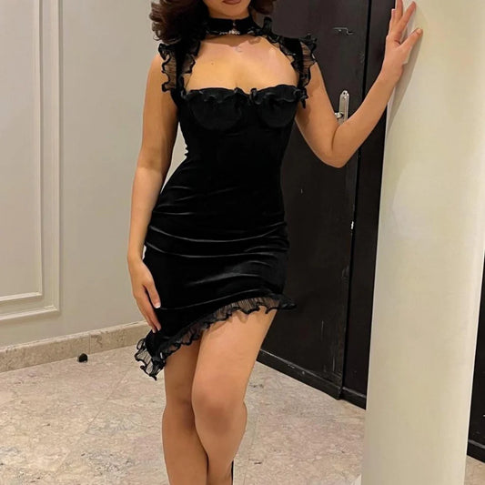 Ruffled Black Homecoming Dress Sheath Birthday Dress  P1565