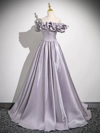Ruffled Off The Shoulder A Line Lilac Prom Dress Formal Evening Gown  P1272