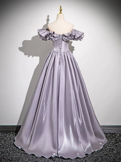 Ruffled Off The Shoulder A Line Lilac Prom Dress Formal Evening Gown  P1272